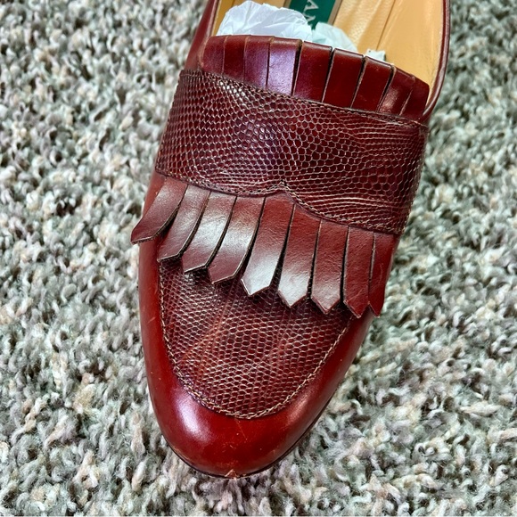 Vintage Brown Leather Cole Haan Loafers with Fringe Detail Sz 8 Made in Italy - Picture 7 of 10